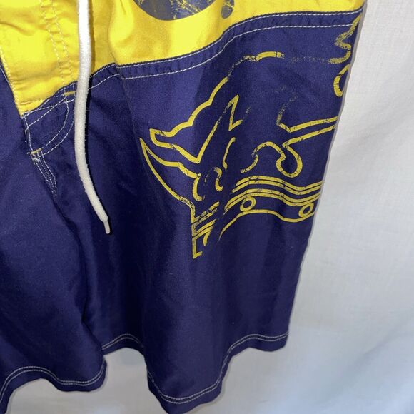 Corona Extra Board Shorts Men’s Size 34 Blue Yellow Drawstring Pocket Side - Picture 7 of 12